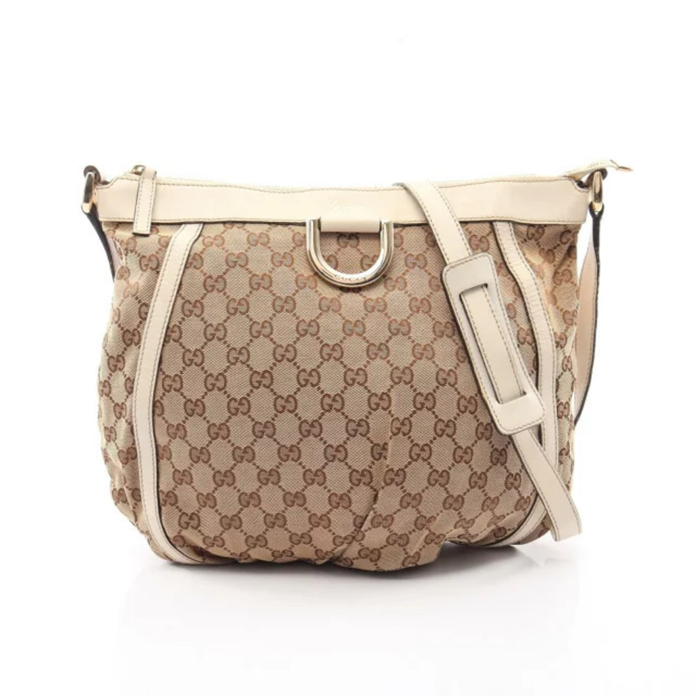 Gucci Abbey GG Canvas Shoulder Bag Leather Beige Cream White
